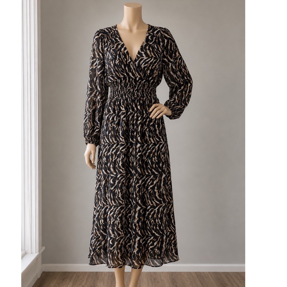 Sofia Jeans Sofia‎ Vergara Tiger Print Midi Dress Metallic Smocked XS New